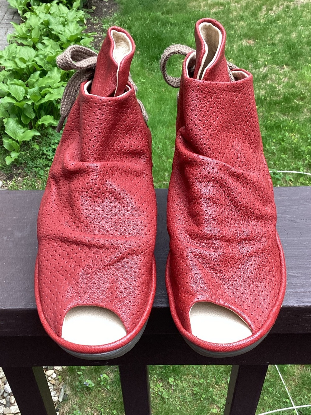 Fly London Yull 616Fly Red Perforated Open-Toe Leather Mules New